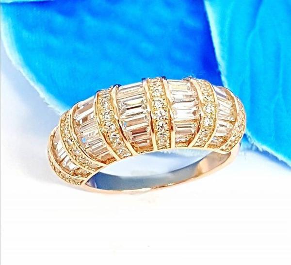 Swarovski Taşlı İtalyan Tasarımı 925 Ayar Gümüş Rose Yüzük - Image 1