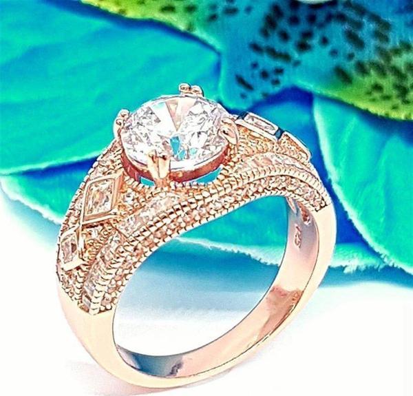 Swarovski Taşlı Rose Altın Kaplamalı Gümüş Yüzük - Image 1