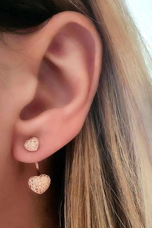 Şampanya Rengi Sitrin Taşlı Gümüş Rose Earcuff Cift Küpe - Image 1