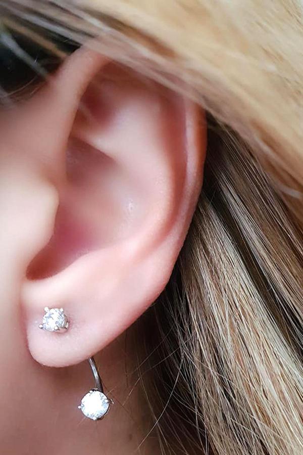 Tek Taş Gümüş Earcuff Cift Küpe - Image 1