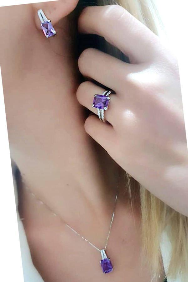 Sky Diamond Taş Detaylı Aleksandrit Taşlı Gümüş Lüks Takı Seti - Image 1