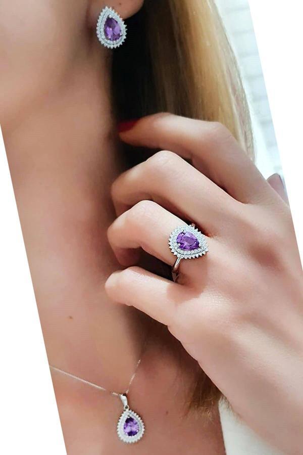 Sky Diamond Taş Detaylı Aleksandrit Taşlı Gümüş Lüks Takı Seti - Image 1