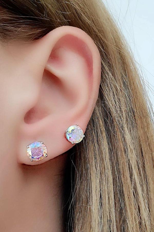 Swarovski Taşlı 925Ayar Gümüş Tek Taş Küpe 7Mm - Image 1