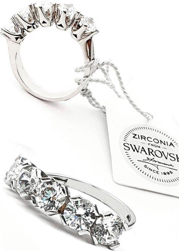 Swarovski Taşlı Gümüş Beş Taş Yüzük - Image 1