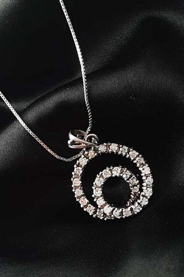 Zirkon Taş Detaylı İtalyan Tasarımı 925 Ayar Gümüş Lüks Spiral Kolye - Image 1