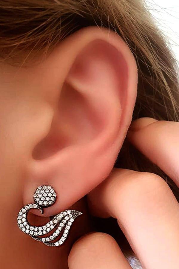 Zirkon Taşlı Gümüş Earcuff Cift Küpe - Image 1