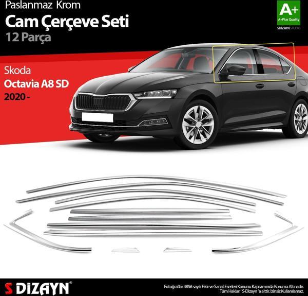 S-Dizayn Skoda Octavia A8 Sedan Krom Cam Çerçevesi 12 Prç. 2020 Üzeri A+ Kalite - Image 1