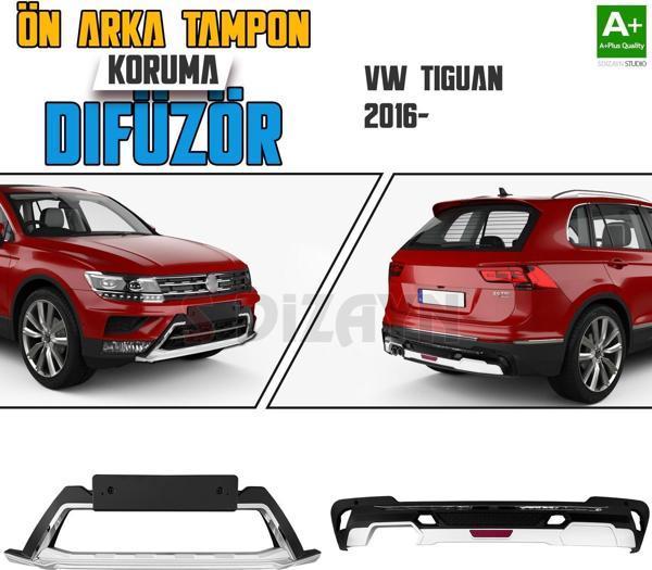 S-Dizayn Tiguan 2 Ön ve Arka Tampon Koruma Difüzör Seti 2016-2024 A+ Kalite - Image 1