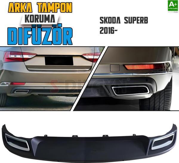 S-Dizayn Skoda SuperB Arka Tampon Koruma Difüzör Egzozlu OEM Stil 2016 Üzeri A+ Kalite - Image 1