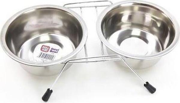 Playfull Krom Kaplı Çiftli Mama Kabı  - Image 1