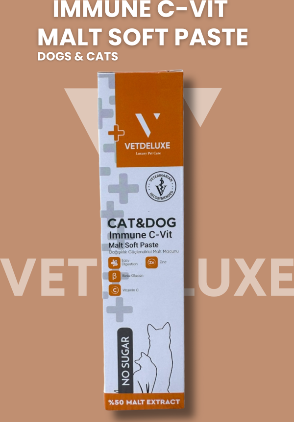 Vetdeluxe Immune C-Vit Malt Paste C Vitaminli Kedi ve Köpek Bağışıklık Güçlendirici Malt Macunu 100 Gr - Image 1