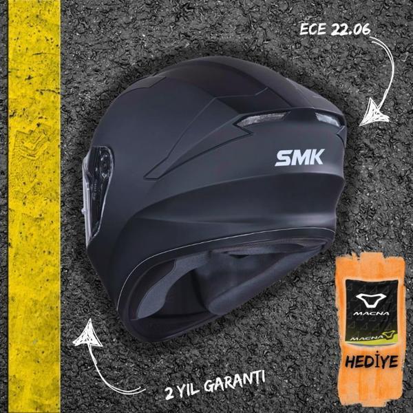 Smk Stellar Solid Mat Siyah Kapalı Kask (ECE 22.06) (Yeni Sezon) - Image 1