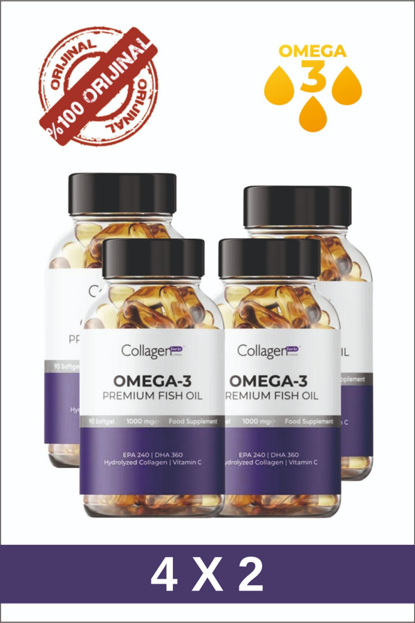 8 Adet Omega-3 Premium Fish Oil 90 Softgel X 1000mg, Balık Yağı, Hidrolize Kolajen - Image 1