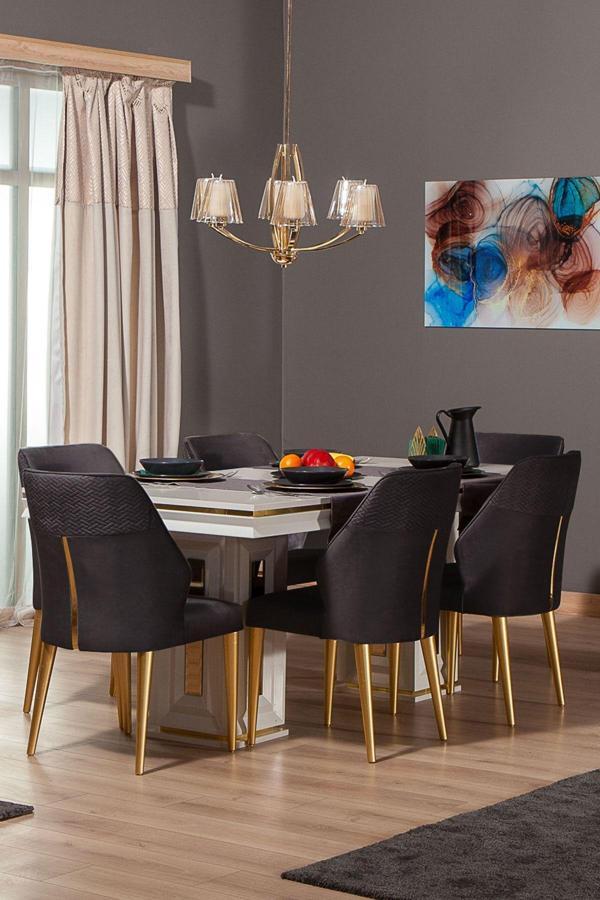 Modalife Vanesa 6 Sandalye 1 Sabit Masa Yemek Masası Takımı 6 Kişilik - Inci - Image 1