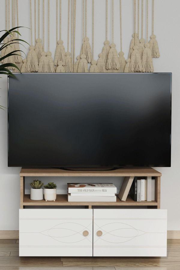 Modalife Alvin 90X40 2 Kapaklı Tv Sehpası - Sarı Meşe - Image 1