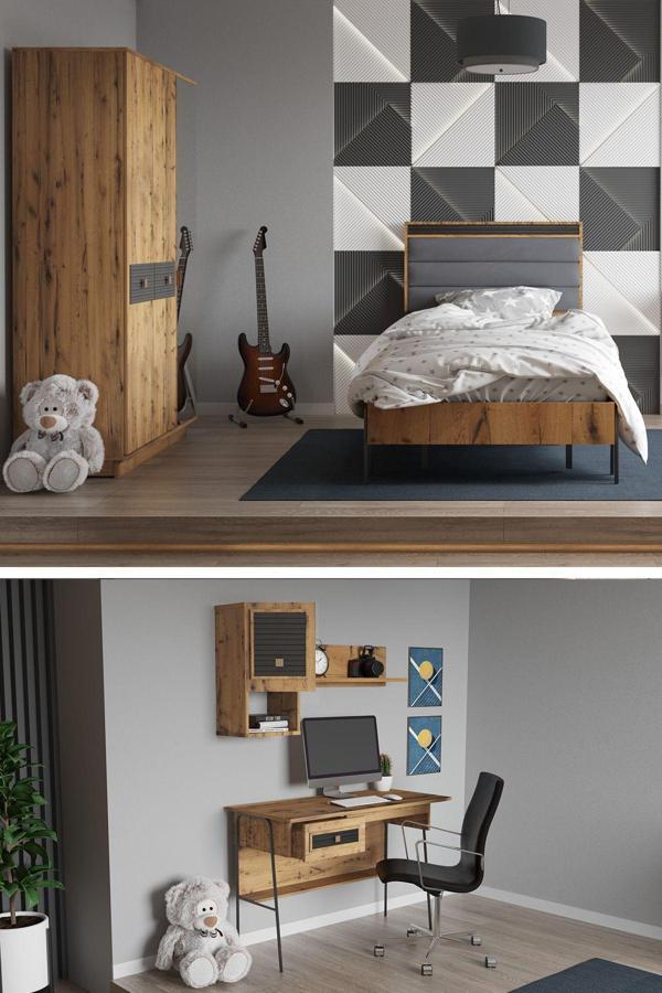 Modalife Arya Genç Çocuk Odası Takımı Karyola+Başlık&Gardırop&Çalışma Masası&Duvar Rafı - Atlantik Çam - Image 1