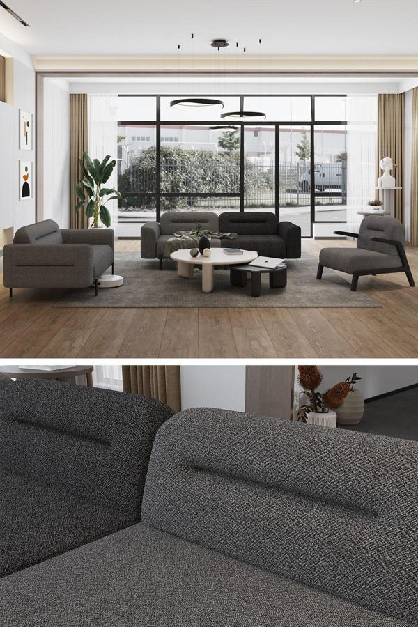 Modalife Puffy Oturma Odası Koltuk Takımı - Antrasit - Image 1