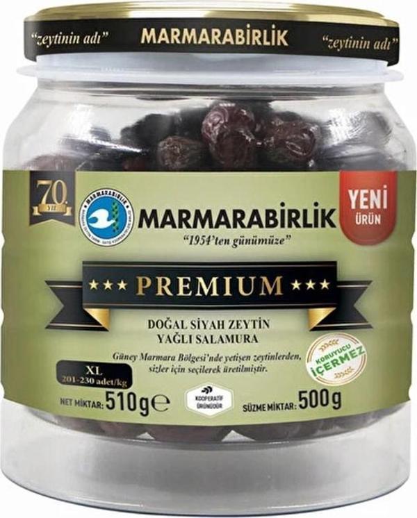 Marmarabirlik Premium XL Siyah Zeytin 500 gr Cam Pet - Image 1