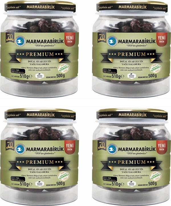 Marmarabirlik Premium XL Siyah Zeytin 500 gr Cam Pet x 4 Adet - Image 1