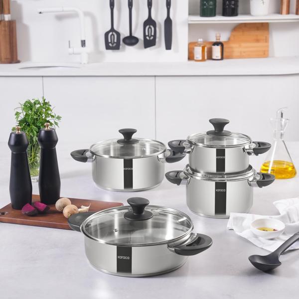Karaca Buca İndüksiyon Tabanlı 8 Parça Çelik Tencere Seti - Image 1