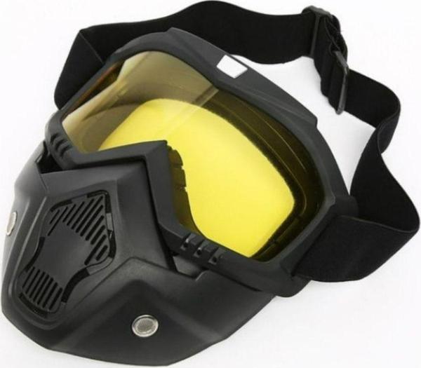 Motoanl Cross Motosiklet Bisiklet Gözlüğü Açık Kask Maskesi Süngerli Bant Lastikli Jet Maske Sarı Camlı - Image 1