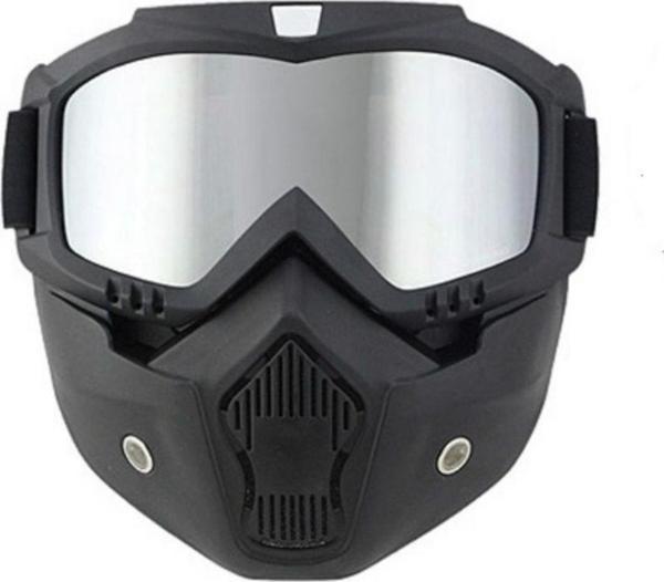 Motoanl Cross Uyumlu   Motosiklet Bisiklet  Açık Kask Maskesi Süngerli Bant Lastikli Jet Maske Ayna Camlı - Image 1