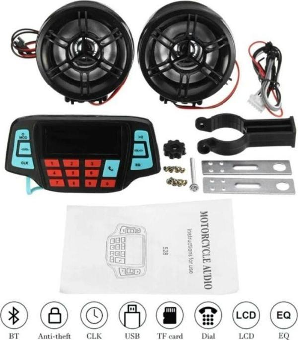 Motoanl Motosiklet Alarm,Mp3+Fm Çalar Su Geçirmez Lcd Ekran Motor Mp3 Çalar - Image 1