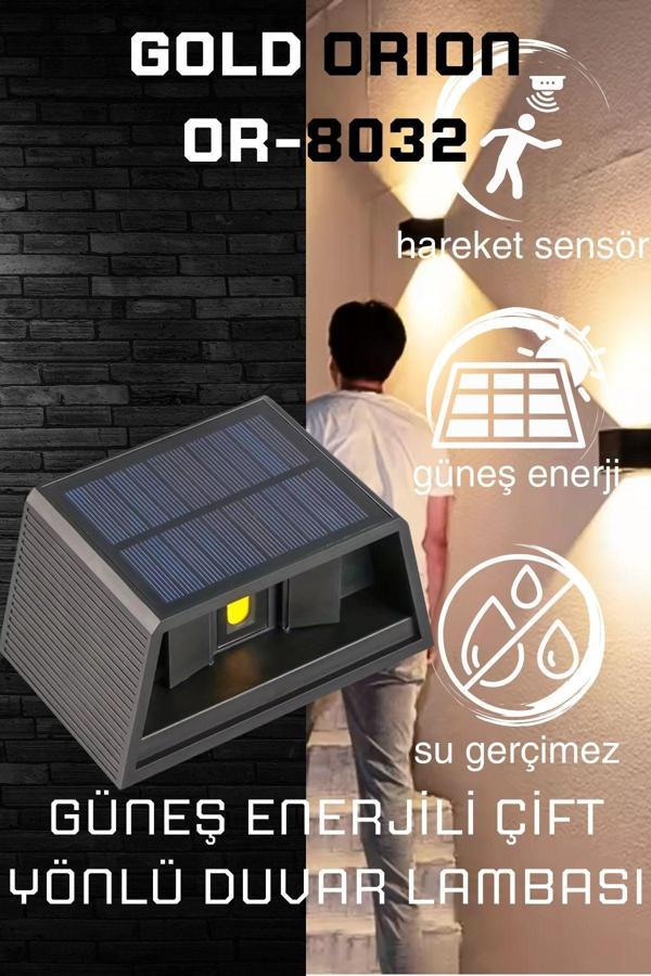 Güneş Enerjili LED Lamba Dinamik Işıklandırma Su Geçirmez Hareket Sensörlü Siyah Plastik - Image 1