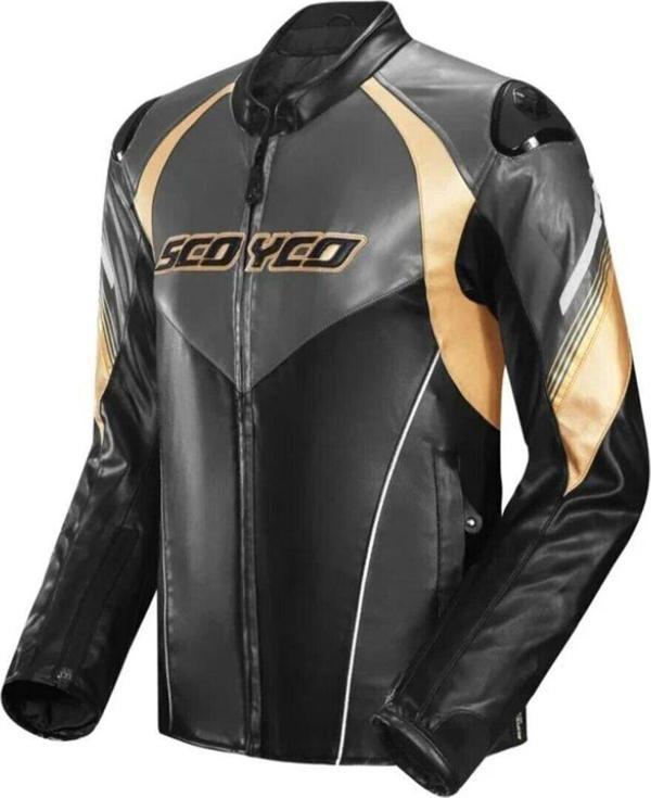 Motoanl Motosiklet Montu 4 Mevsim Deri Ve Maxdura Kumaş Racing Mont Pu Leather Black-Gold - Image 1