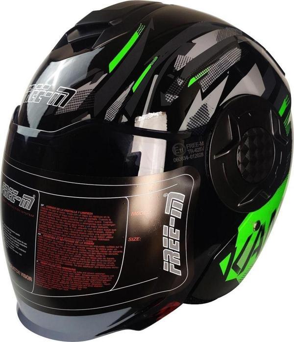 Motoanl Motosiklet Yarım Kask Double Güneş Vizörlü Ece Sertifikalı Abs Material Motor Kaskı Green Arrow - Image 1