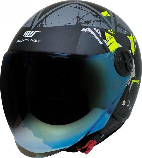 Motoanl Motosiklet Yarım Kask Siyah Vizör R22.06 Sertifika Fiber Material Neon Camo  Motor Kaskı - Image 1