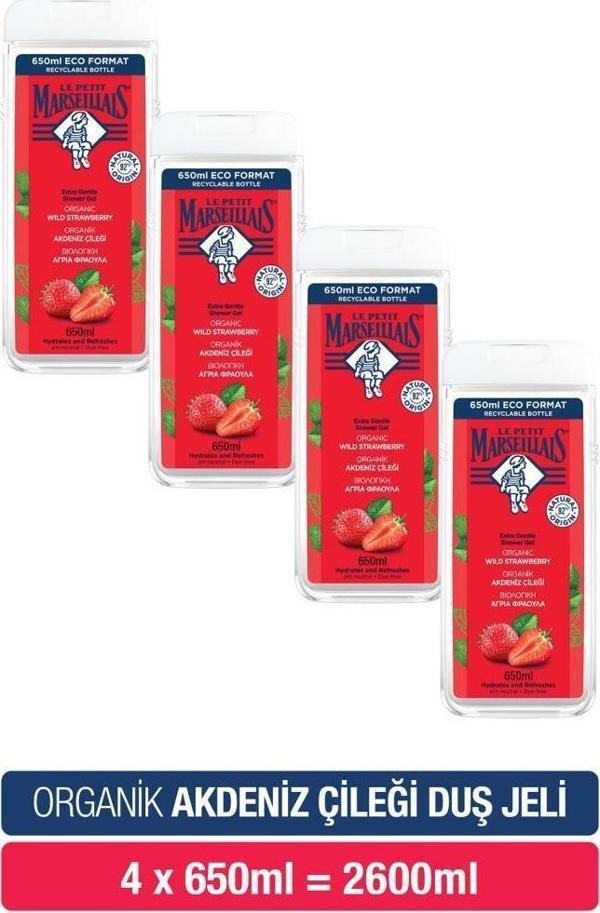 Le Petit Marseillais Akdeniz Çileği Banyo ve Duş Jeli Avantajlı Paket 650 ml x4 - Image 1