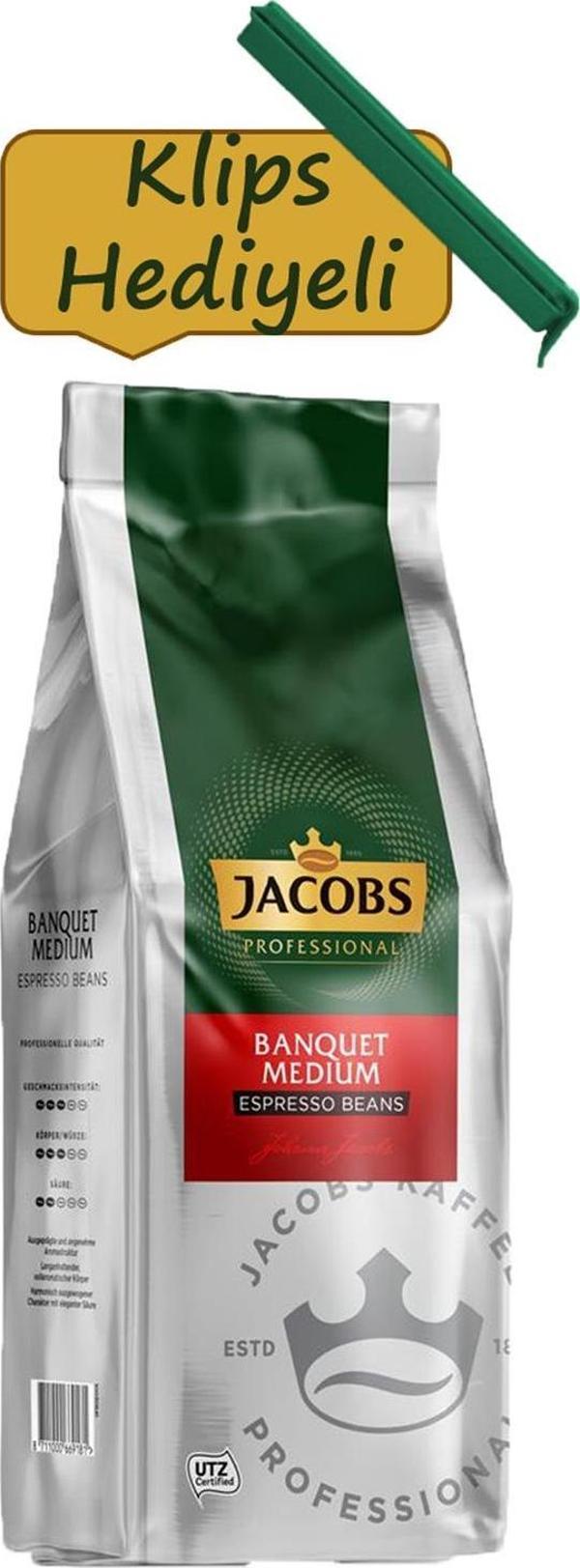 Jacobs Banquet Medium Espresso Beans Çekirdek Kahve 1 kg + Klips Hediyeli - Image 1