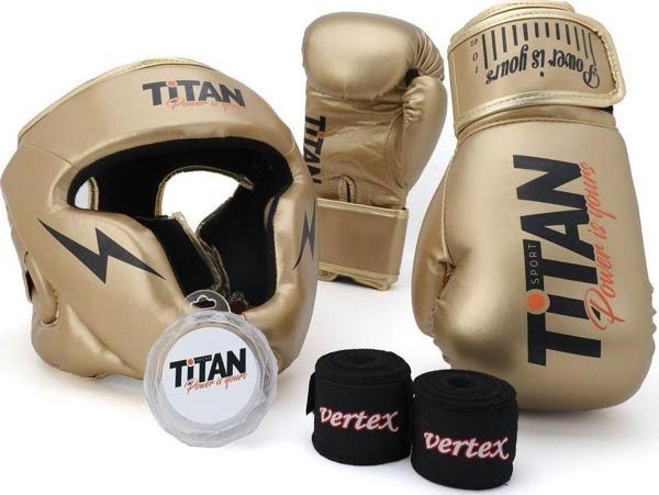 GOLD (ALTIN) Serisi Özel Takım Set ,  Boks Kaskı, Boks Eldiveni, Dişlik, Bandaj - Image 1