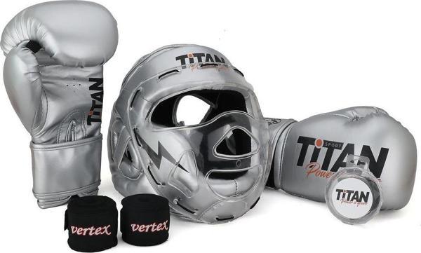 Gümüş (Silver) Serisi Özel Takım Set , Camlı Boks Kaskı, Boks Eldiveni, Dişlik, Bandaj - Image 1