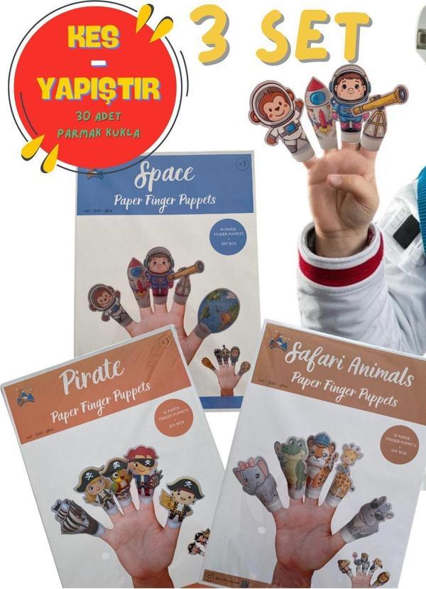 North And Peak "3'Lü Kağıt Parmak Kuklası Etkinlik Seti-Uzay, Korsan Ve Safari Tema Eğlenceli Kes-Yapıştır Aktivite - Image 1