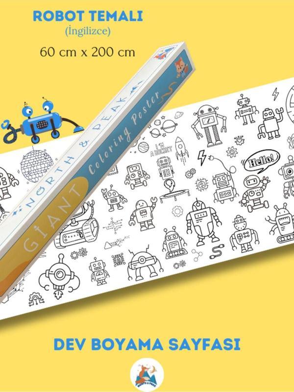 North And Peak Robot Temalı (İngilizce) - Dev Boyama Kağıdı- Boyama Rulosu - Büyük Boy 2 Metre Uzunluk - Image 1