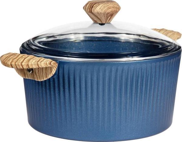 24 cm Febern Premium Bio Granit Alüminyum Döküm Nisch Tencere (Klasik Mavi-Açık Ahşap Kulp) - Image 1