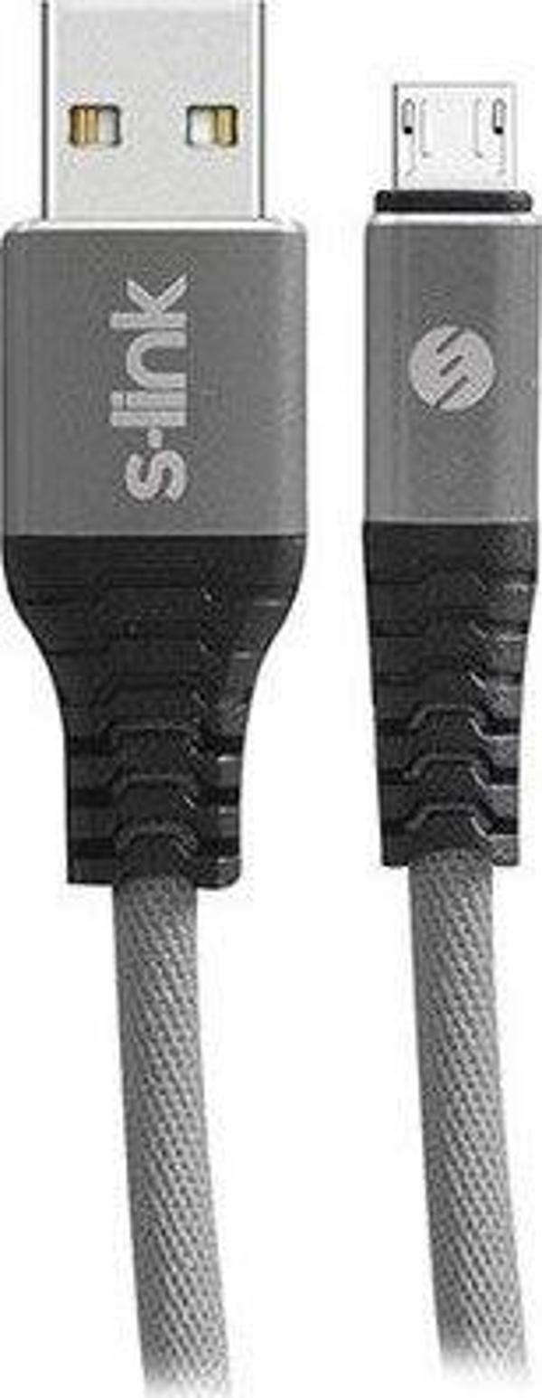 S-Link Swapp 1 m 2.4A Micro USB Kılıflı Gri Data ve Şarj Kablosu - Image 1