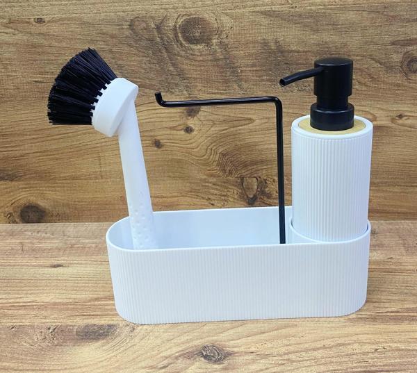 Hazneli Lavabo Fırçası Sıvı Sabunluk Süngerlik Beyaz Renk - Image 1
