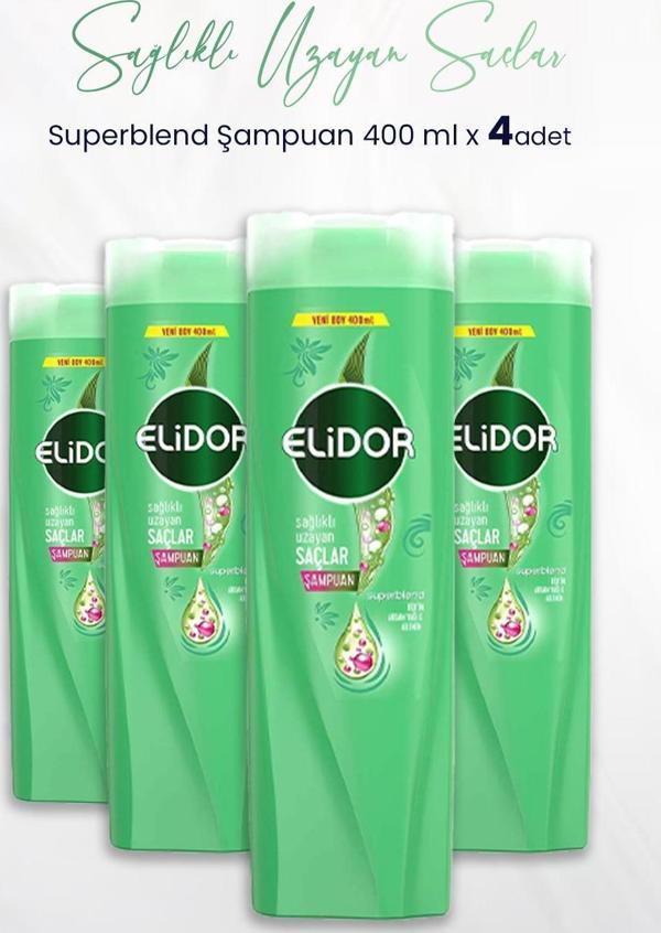 Elidor Superblend Şampuan Sağlıklı Uzayan Saçlar 400 ml x 4 Adet - Image 1