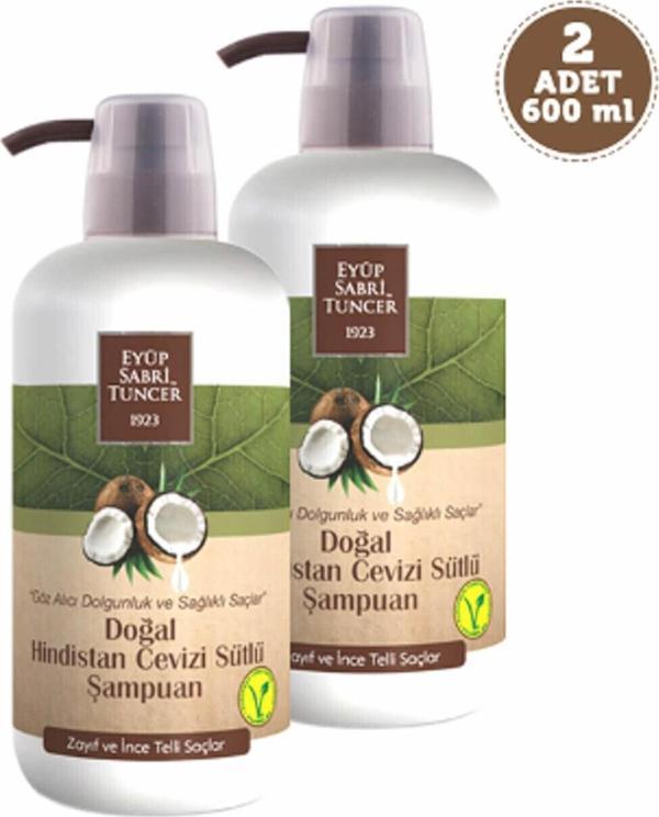 Eyüp Sabri Tuncer Doğal Hindistan Cevizi Sütlü Şampuan 600 ml x 2 - Image 1
