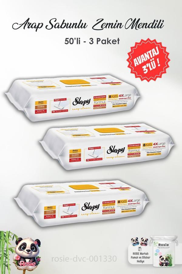 3 Adet Sleepy Arap Sabunu Katkılı Mopa Uyumlu 4 XLarge Yer Temizlik Havlusu 50'li ve ROSIE - Image 1