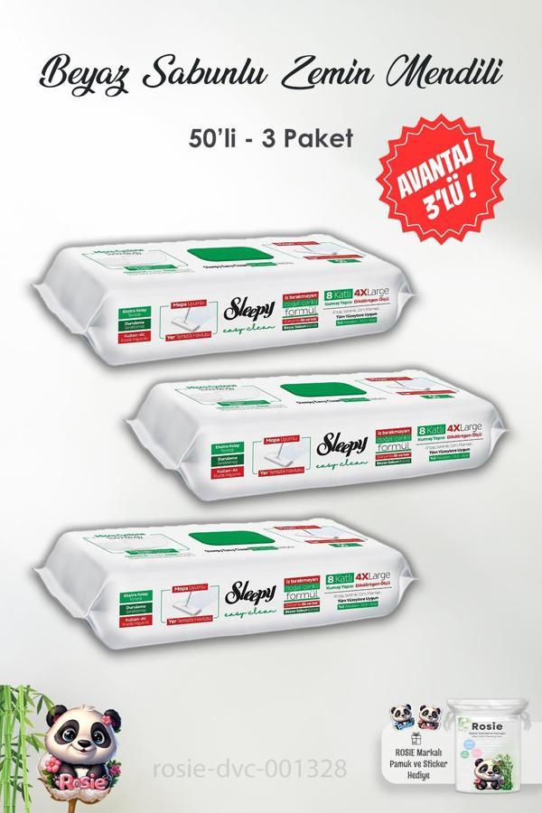 3 Adet Sleepy Beyaz Sabun Katkılı 8 Katlı 4X Large Mopa Uyumlu Temizlik Havlusu 50' li ve ROSIE - Image 1