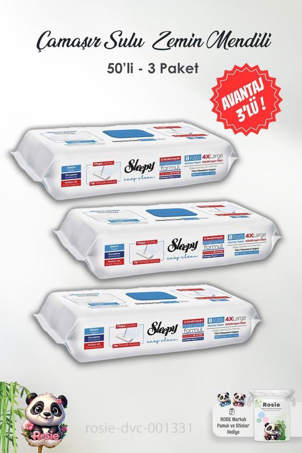 3'lü Sleepy Çamaşır Suyu Katkılı 8 Katlı 4X Large Mopa Uyumlu Temizlik Havlusu 50 li ve ROSIE - Image 1