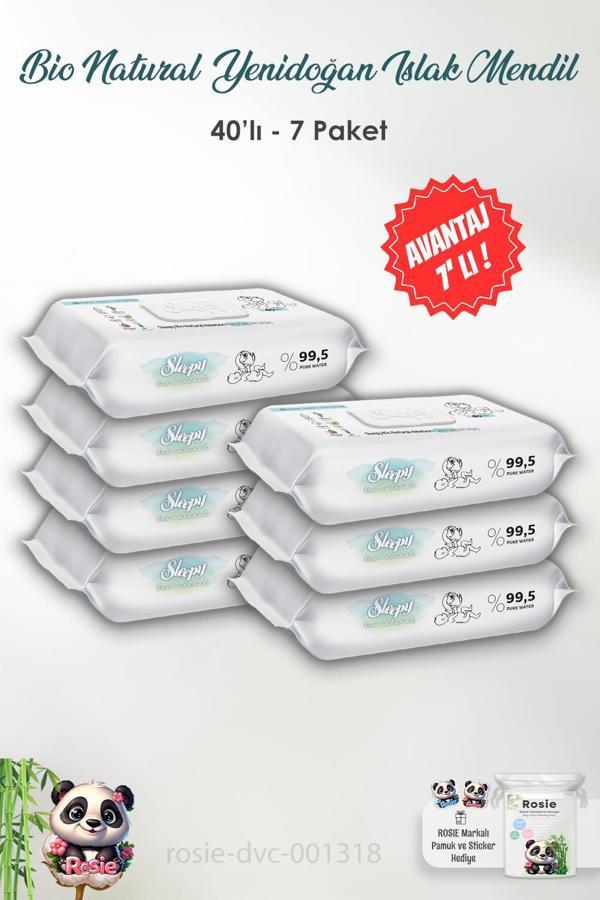 7 Adet Sleepy Bio Natural Yenidoğan Islak Havlu 40'lı ve ROSIE - Image 1