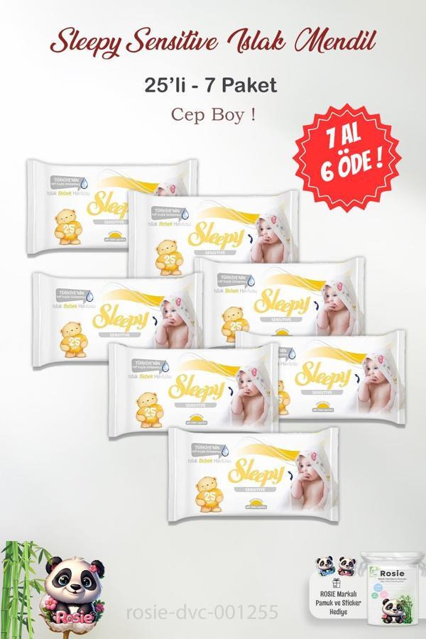 7 AL 6 ÖDE Sleepy Sensitive Islak Mendil 25'li ve ROSIE  Pamuk - Image 1