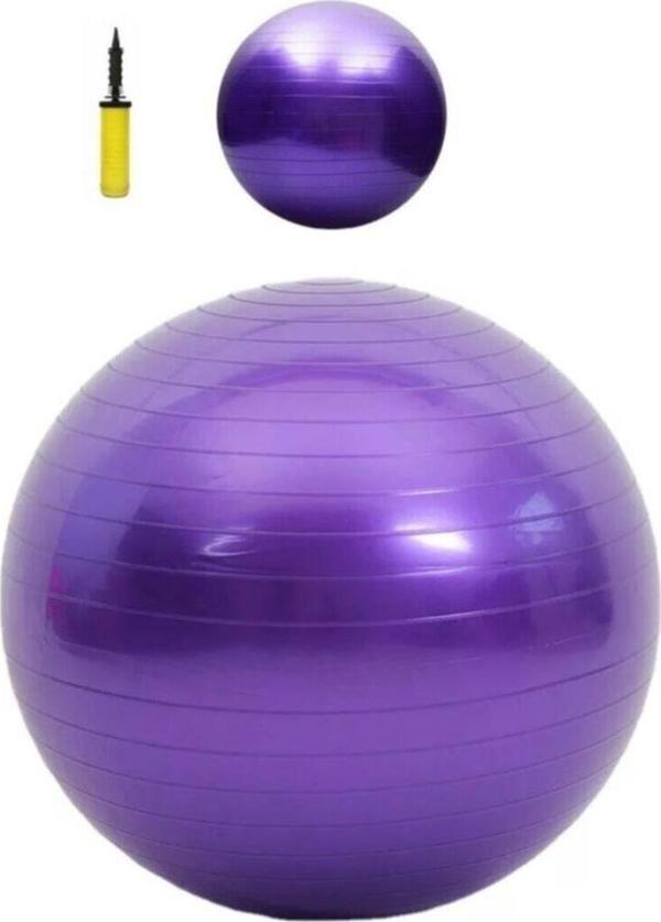 AYLA STAND 65 Cm Mor Deluxe Pilates Topu 25 Cm Çift Yönlü Pompa - Image 1