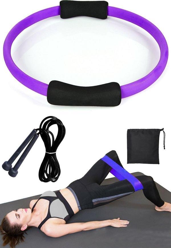 AYLA STAND Pilates Egzersiz Çemberi Çantalı Aerobik Squat Bandı Lastiği Atlama Ipi Pilates Pilates Seti - Image 1