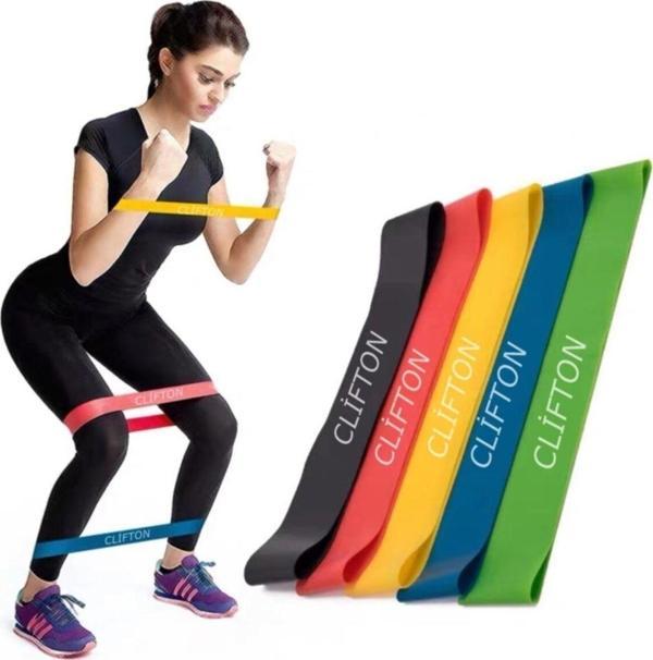 Clifton 5 Li Farklı Dirençte Squat Bandı Hafif Orta Sert Pilates Aerobik Çalışma Lastiği Egzersiz Fitness - Image 1